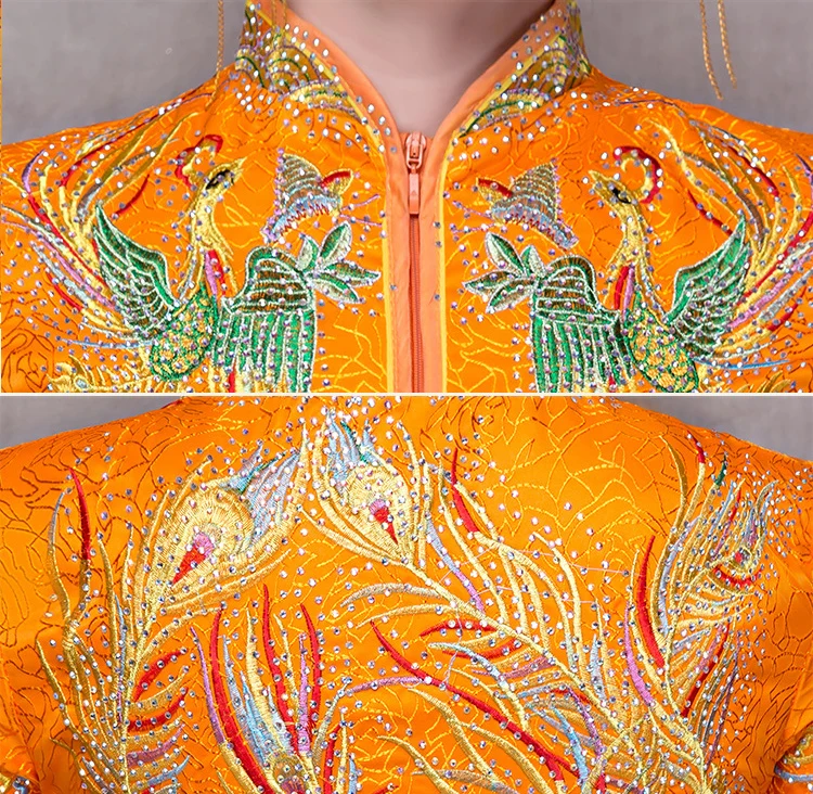 

wedding cheongsam traditional Chinese bride dress Ancient marriage costume gown clothing womens embroidery phoenix red Qipao