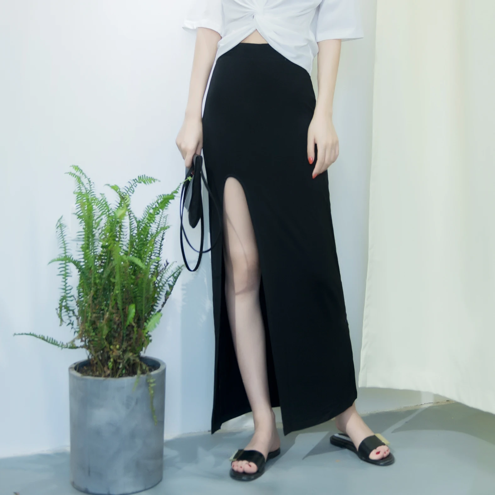 2019 Women Summer Sexy High Waist Split Package Hip Skirt Open Fork Of Side Elegant All-Match Casual Female Solid Skirts | Женская