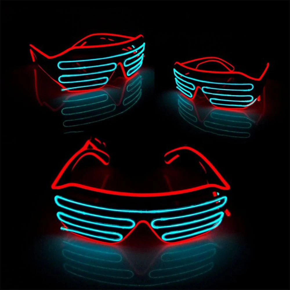 

Bi-Color Red+Sky Blue Glowing Party Supplies Holiday Lighting Luminous Fancy 3 Modes Quick Flashing EL Led Light Shutter Glasses