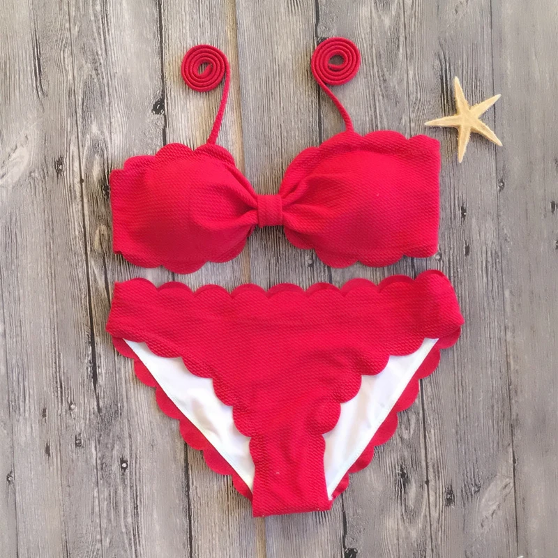 Vertvie Hot Sale Women Split Swimsuit 2019 Summer High Waist Bikini Set Cut Flower Solid Lace Back Buckle Beach Swimwear Female |