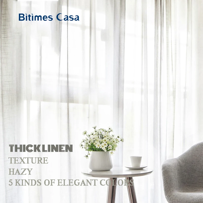Плотная льняная текстурная оконная занавеска Тюлевая для гостиной спальни
