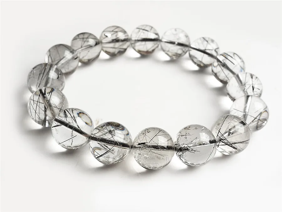 Черный натуральный Rutilated кварцевые браслеты для женщин и мужчин стрейч мощность