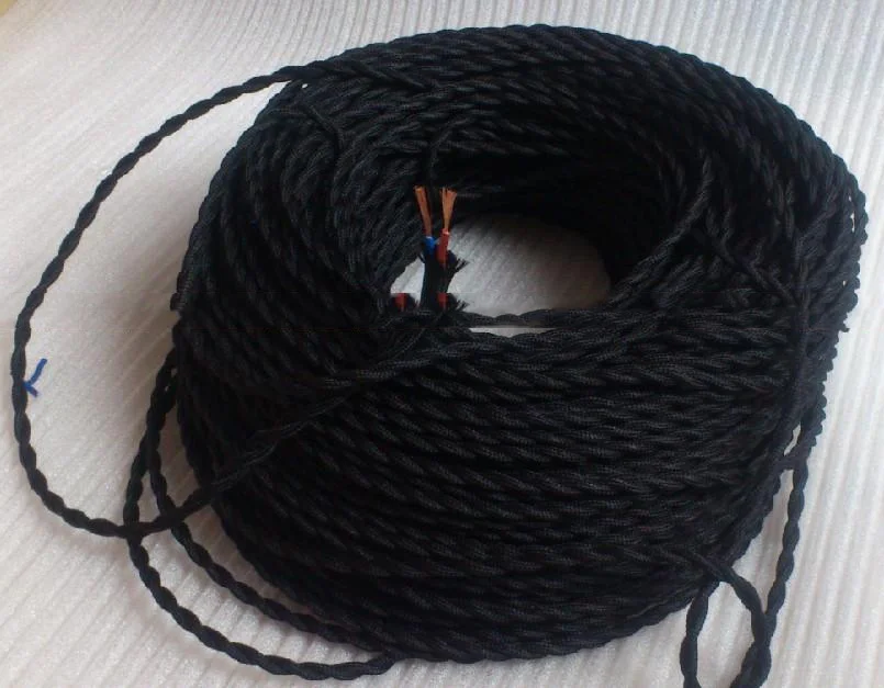 Текстильный Электрический провод 2 жилы черного цвета 0 75 мм2 цветной ТЕКСТИЛЬНЫЙ