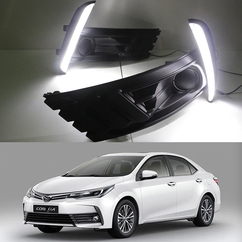 Автомобильные мигающие 2 шт. для Toyota Corolla светодиодные дневные ходовые огни Противотуманные фары 12 В ABS DRL с желтыми сигнальными огнями поворота