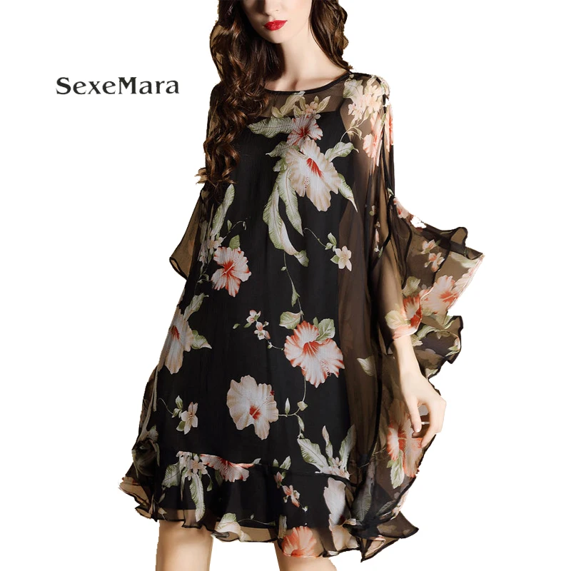 2017 The new fashion dresses Europe and the United States wind large size loose dress Lotus leaf print | Женская одежда
