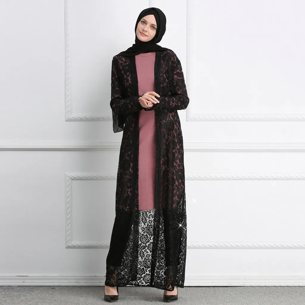Женский Повседневный халат Musulmane Abaya кружевной кардиган с открытым верхом