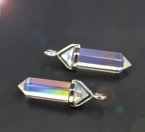 YA1561 Титан AB прозрачный кварц кулон счастливая точка Серебряный Bail 40x8 мм|bail|bail