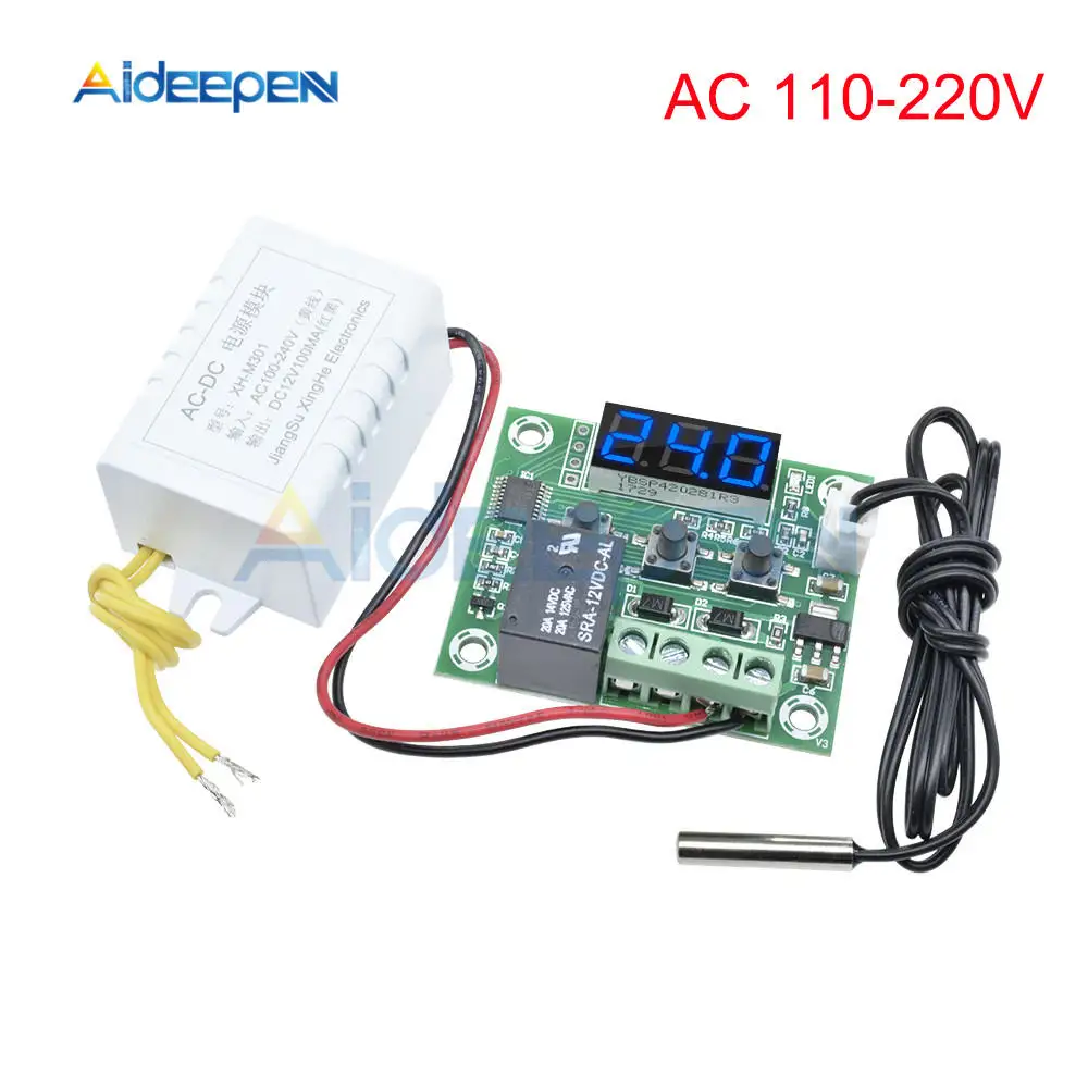 W1209 DC 12 В AC 110-220 В термостат регулятор температуры инкубационный переключатель температура отопления охлаждения термомодуль красный синий зеленый белый - Цвет: AC 110-220V Blue