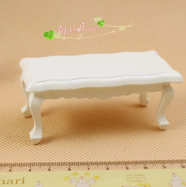 

MINI Doll house Mini furniture model solid wood wave edge white coffee table