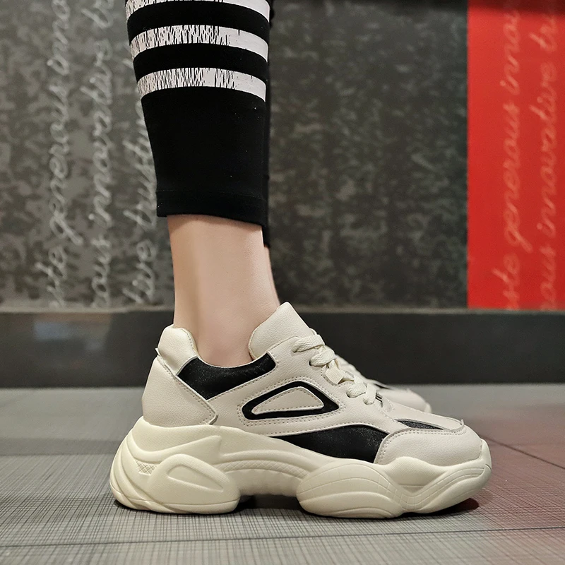 Pink Sneakers Women Shoes Chunky Sneakers New Trendy Female Leather Casual Shoes Woman Basket chaussures femme Dropshipping