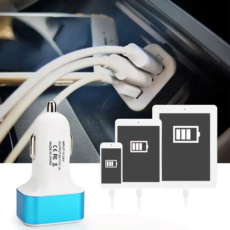 

2019 Hot Universal Triple USB Car Charger Adapter USB Socket 3 Port Car-charger 3.1A 2.1A 1.1A for iPhone 6 Plus Samsung S7 BX