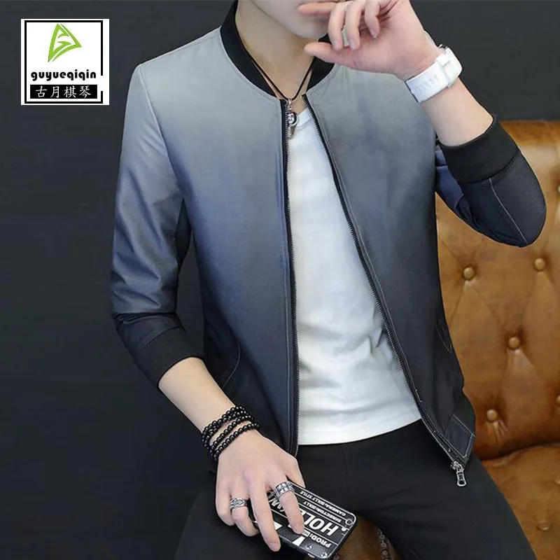 2017 Демисезонный градиент куртка Мужская Одежда корейский Тонкий молнии Стенд