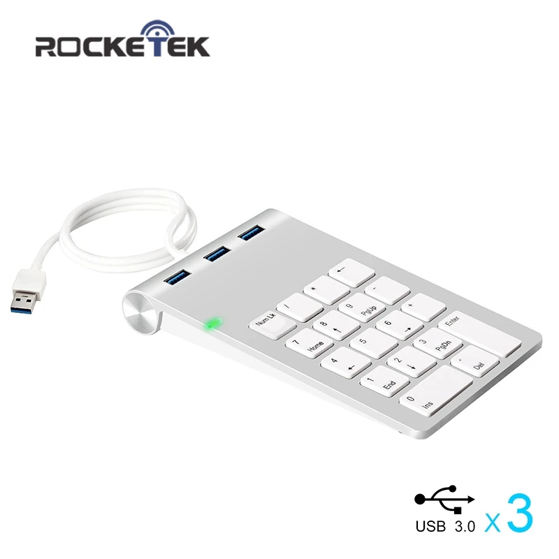 

Rocketek USB Numeric Keypad 18 Keys with three USB 3.0 Hubs for Mini Digital Keyboard Ultra Slim Number Pad PC