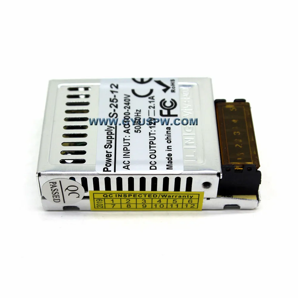 Ультра-тонкий DC12V 2.1A 25 Вт импульсный источник питания Драйвер для светодиодный