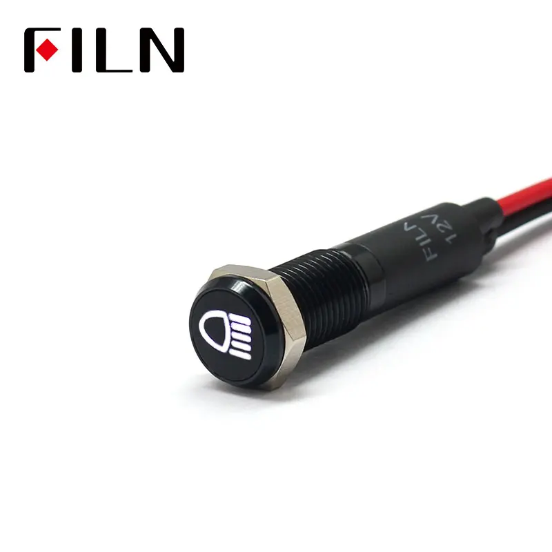 FILN 8 мм Приборная панель автомобиля высокий луч символ led красный желтый белый синий зеленый 12 в светодиодный индикаторный светильник с кабелем 20 см