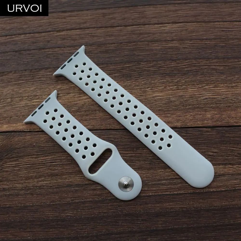 URVOI спортивный ремешок для Apple Watch Nike+ Серия 5 4 3 2 1 двойной цвет силиконовый ремешок для iwatch дышащие отверстия 38 40 42 44 мм - Цвет ремешка: Grey White