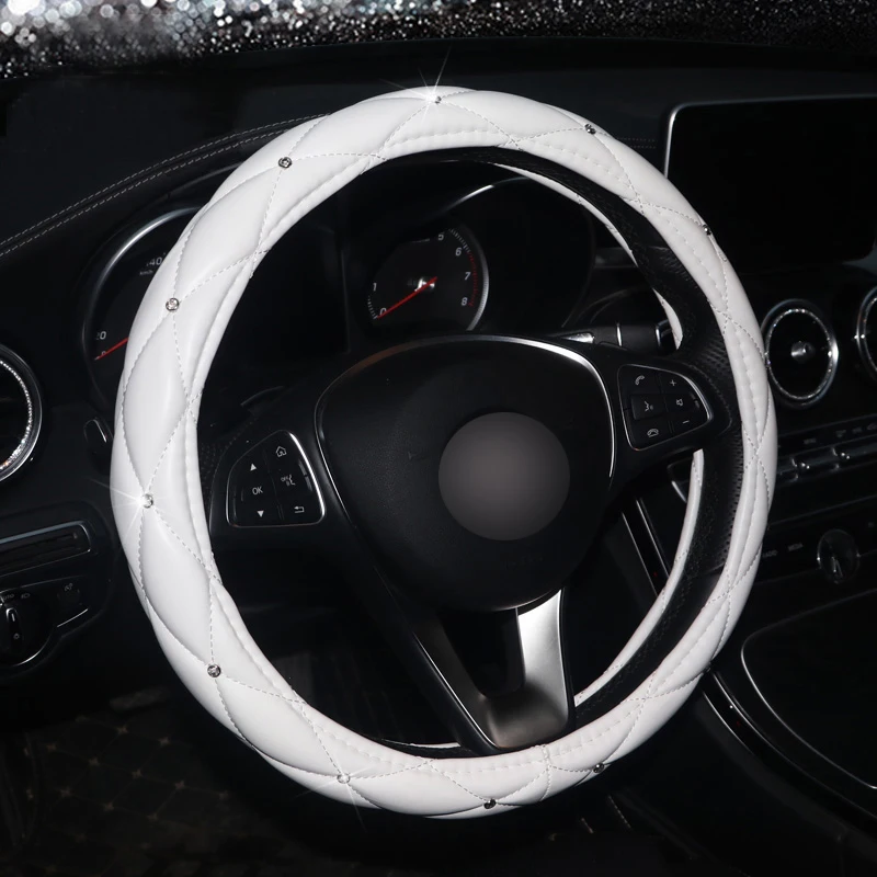 Роскошные Алмазные короны Кожаные чехлы рулевого колеса автомобиля Bling Crystal Авто ручка крышка интерьер автомобиля аксессуары для девочек