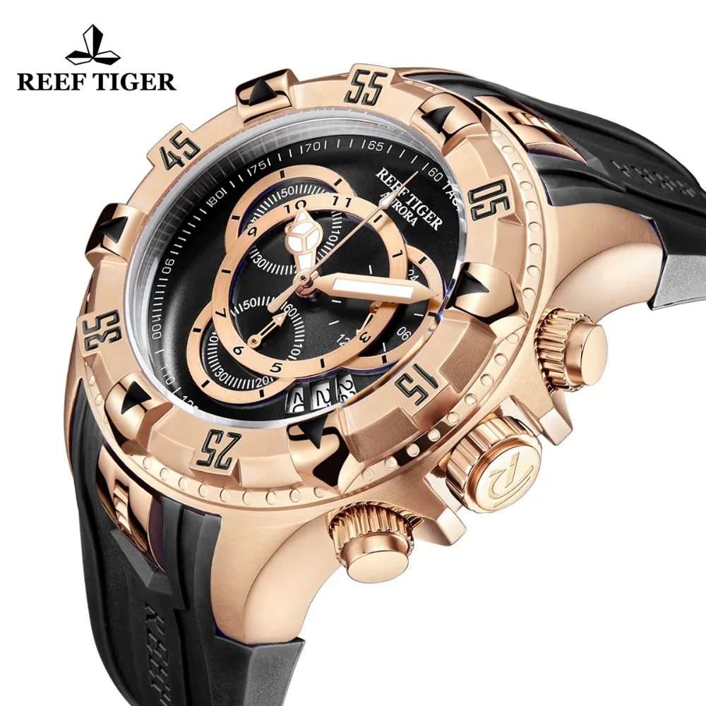 

Reef Tiger/RT Top Brand Luxury Sport Watch for Men Rose Gold Blue Watch Rubber Strap Fashion Watches Reloj Hombre RGA303-2