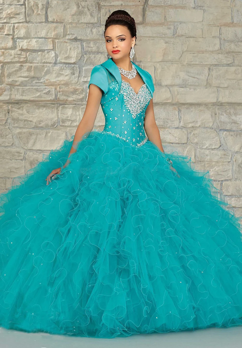 Новый Стиль Бирюзовый Дебютантка Пышное платье С Куртка 2016 Бальное Трепал Платье