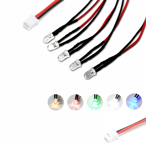 

100Pcs 3V 5V 6V 9V 12V 24V 36V 48V 110V 220V Clear 5mm LED With 20cm Wire And PH2.0 Header, Light=White Red Blue Green Yellow