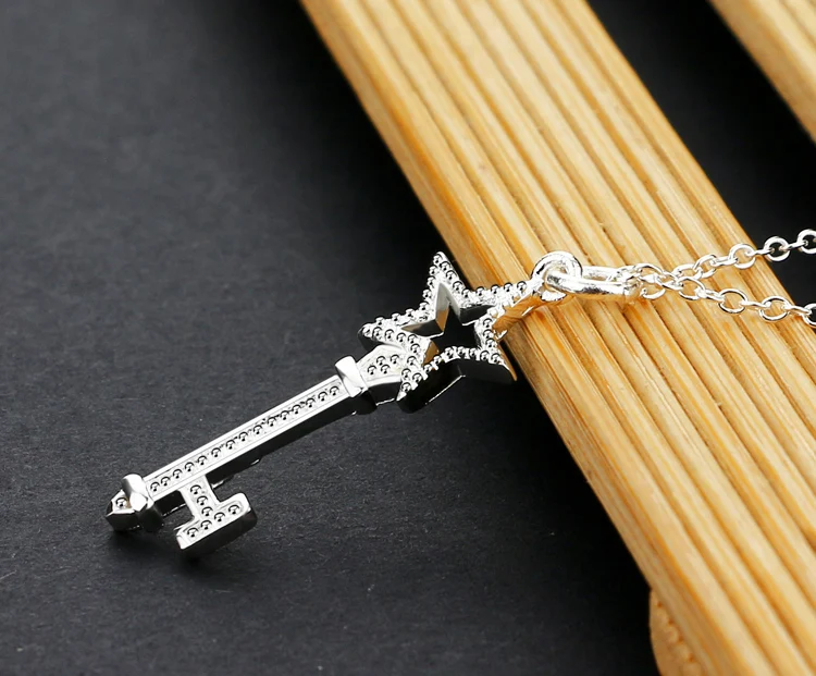 Оптовая продажа однотонное 925 стерлингового серебра звезды ключ кулон ожерелье