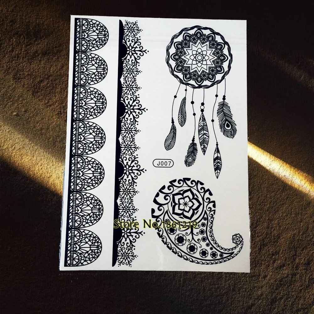 

25 Style Fashion Black Henna Paisley Temporary Tattoo Waterproof Body Art Dreamcatcher Tatoo Paste For Women Fake Tattoo Sticker