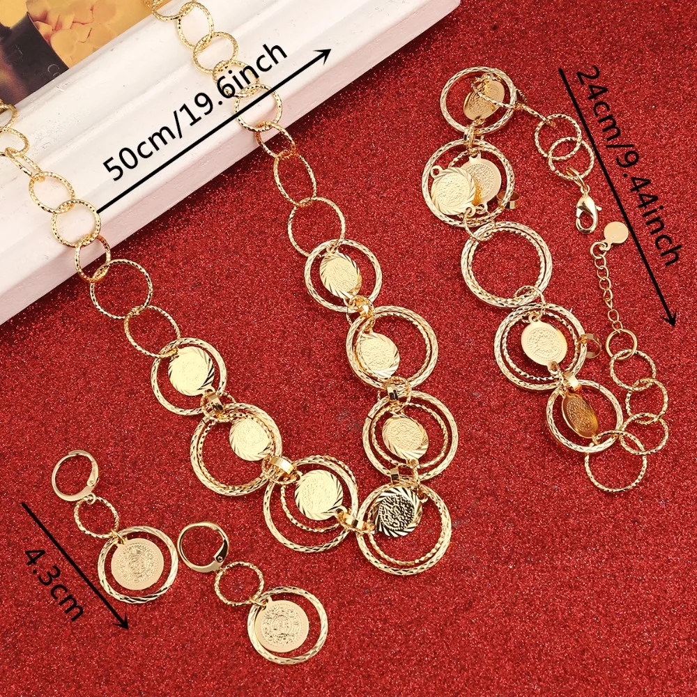 Dubai Gold Color Jewelry Set For Women African Ethiopian Antique Coin Bracelet Earrings Necklace | Украшения и аксессуары