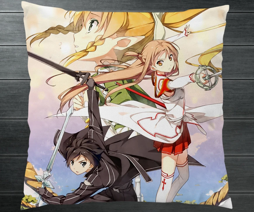 Аниме Роман Сан меч искусство онлайн Kirito Yuuki Asuna двухсторонняя подушка чехол s