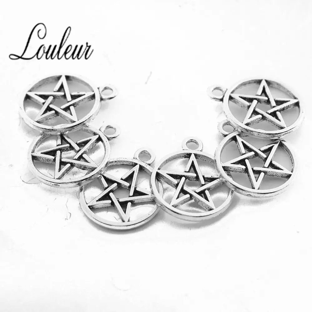 

LOULEUR 100pc/bag 17.8*21.5mm star Ancient silver Color Charms Pendants For Necklace DIY Jewelry metal pendants charms Making