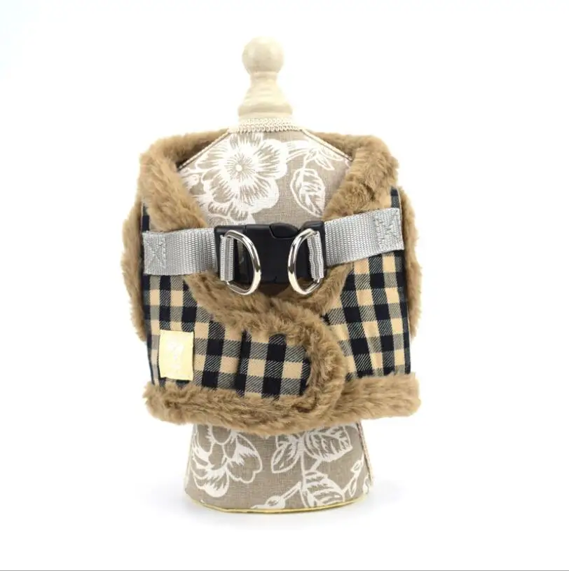 Plaid Coffee Теплая зимняя для домашней собаки жилетка с привязью флисовый жилет для собачьей упряжки пальто поводок набор Мягкий Открытый M, L, XL - Цвет: Plaid Coffee