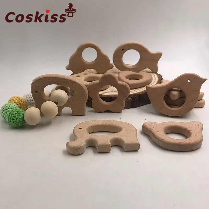Wooden Teethers 11pc Nature Baby Teething Toy Organic Eco-friendly Infants Nursing Teething Holder Nursing Baby Teether Gift