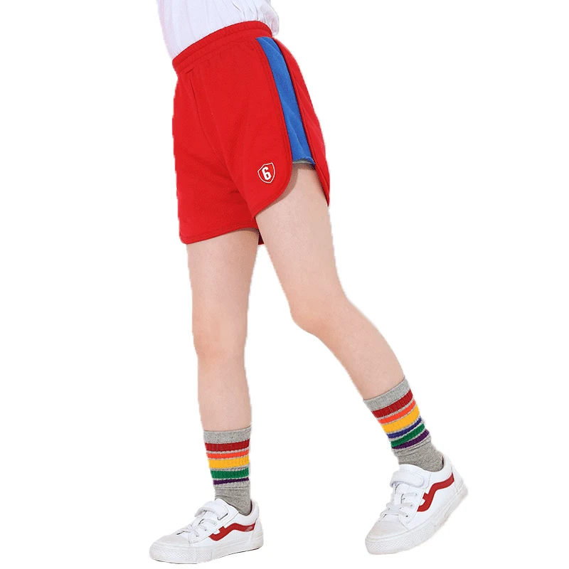 Pioneer kids/спортивные шорты для девочек; популярная цветная полоска с буквенным принтом; шорты для девочек; Одежда для девочек; пляжные трикотажные шорты; детская одежда; EDK - Цвет: Красный