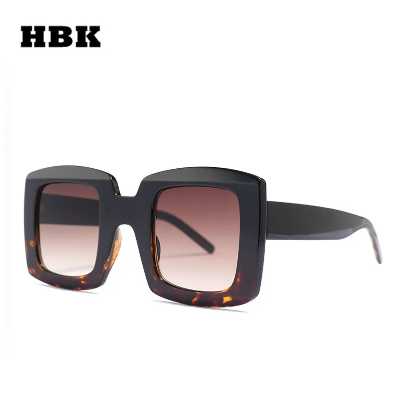 

Солнцезащитные очки унисекс HBK UV400, квадратные модные стильные женские большие очки в большой оправе, с черным леопардовым принтом