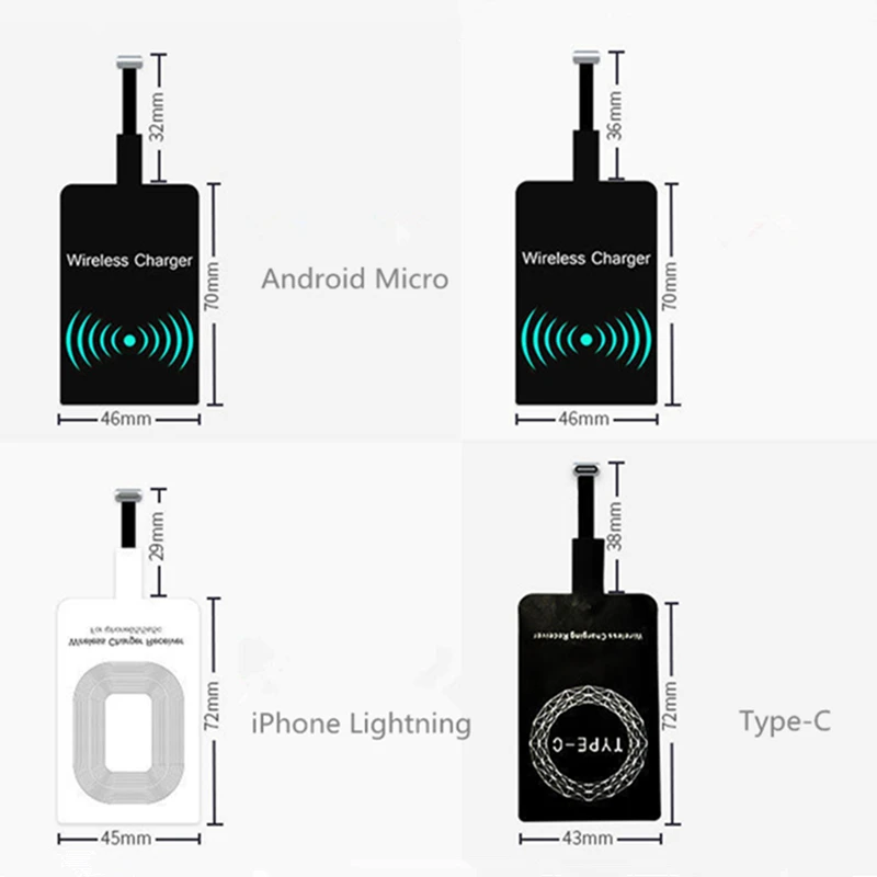 Qi Стандартный беспроводной зарядный приемник для Samsung S9 S8 Micro USB Pad Coil Type C