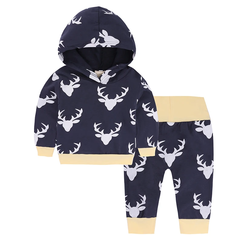 New Spring Autumn Baby Boys Girls Clothing Sets Cotton Long Sleeve Hooded And Pants 2 pcs Deer Newborn Clothes Suits Blue Pink | Детская