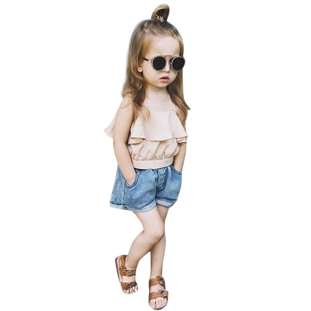 Детский жилет с открытыми плечами и оборками для маленьких девочек топ на