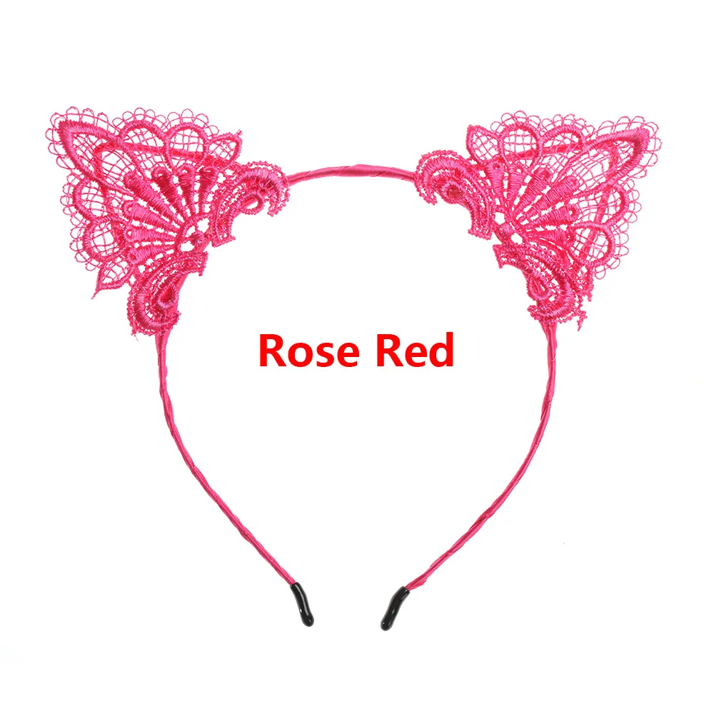 rose red 1 шт. Соблазнительная девушка милый, с кошками, животными ухо обруч для волос с кружевами для девочки, черная повязка на голову Детский костюм для вечеринок детский ободок для волос Группа аксессуары - Цвет: rose red