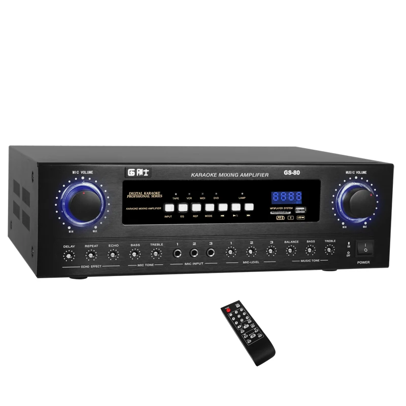 GS-80 2,0 200 Вт+ 200 Вт домашний кинотеатр аудио Bluetooth усилитель высокой мощности караоке профессиональный караоке KTV сабвуфер AV усилитель