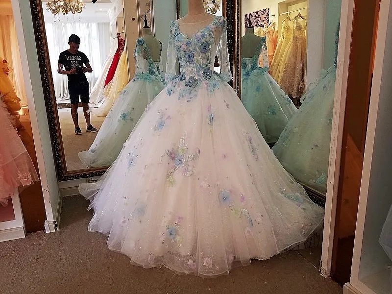 Роскошное Свадебное платье с рукавами бисером 3D цветами бальное кружевное