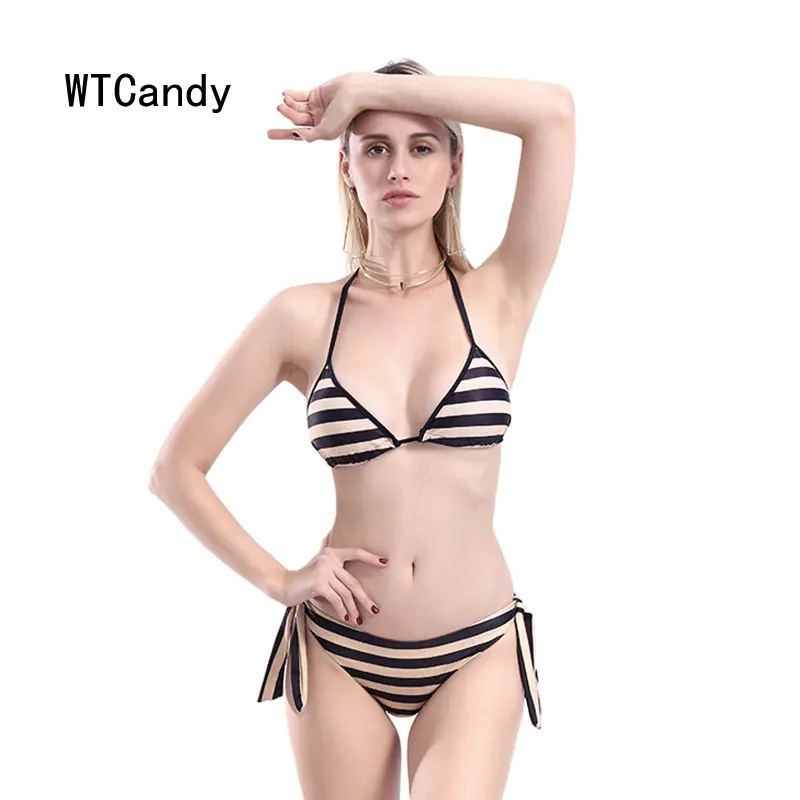 WTCandy 2019 Sexy Micro Bikini Bandage Swimsuit Beach Biquini Print Striped Swimwear Women Bandeau Bathing Suit New Swim Wear |