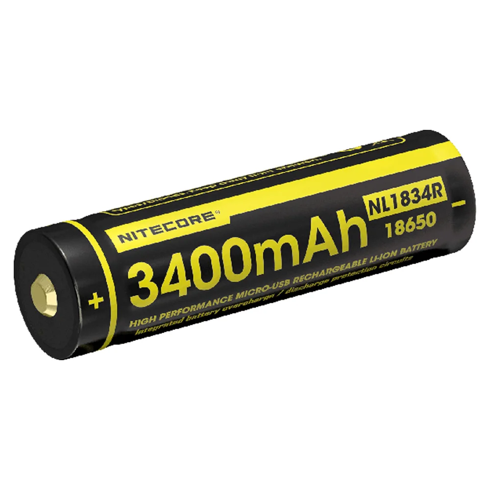 

NITECORE NL1834R 3400mAh High Performance Micro-USB Rechargeable Li-ion Battery 12.24Wh 3.6V Button Top 18650 Protected Battery