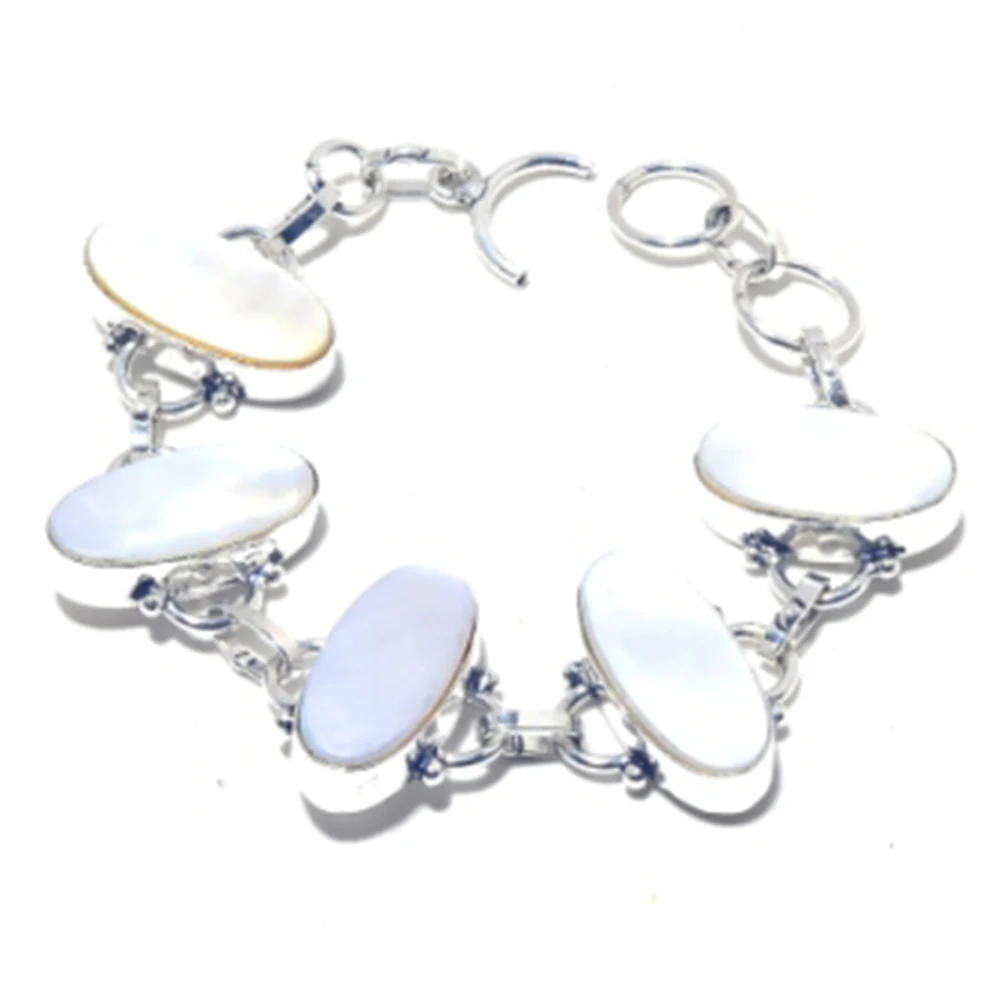 

Mother of Pearls Bracelet Silver Overlay over Copper, 17.8cm , B3833