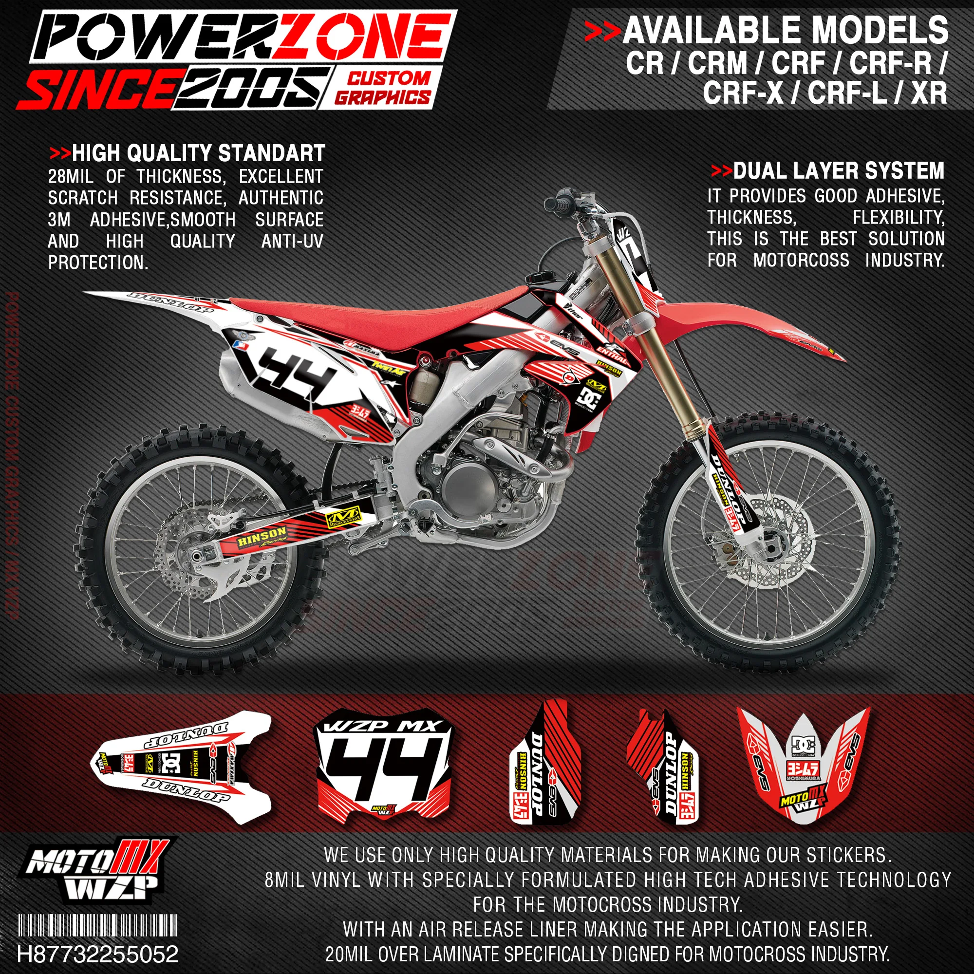 

PowerZone Custom Team Graphics Backgrounds Decals 3M Stickers Kit For HONDA CRF250R 2010-2013 CRF450R 2009-2012 052