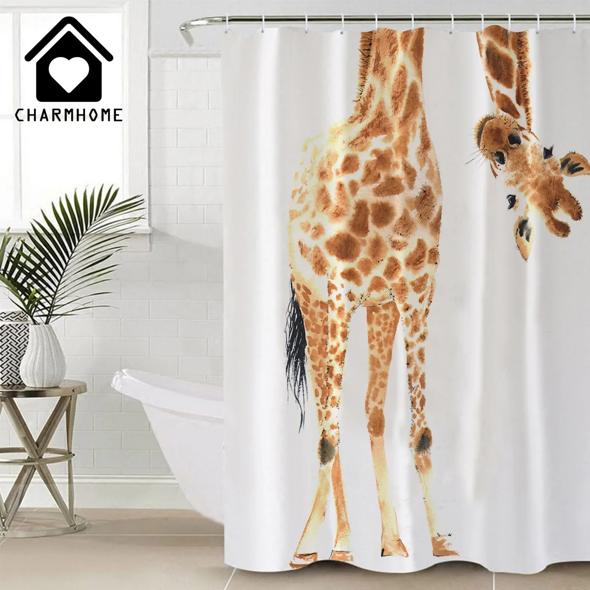 Забавная занавеска для душа CHARMHOME с жирафом африканскими животными акварельными