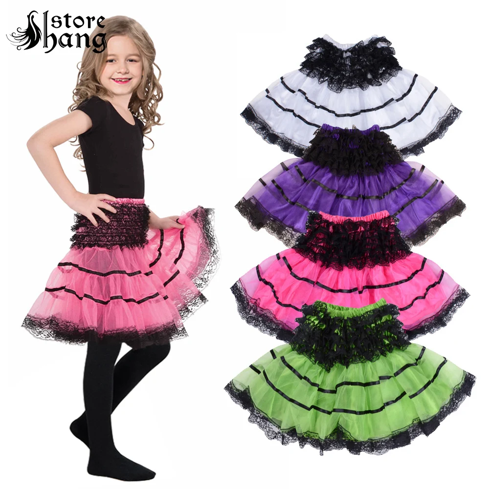 

Юбка-американка для девочек с высокой талией, эластичный корсет, плиссированная юбка, кружевное кринолиновое балетное платье для танцев, Ни...