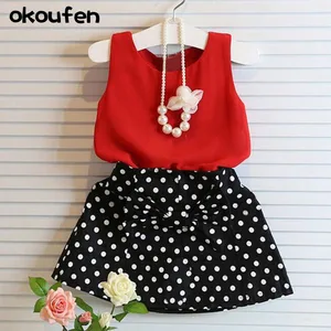 okoufen 2018 new fashion baby girl dress quality sleeveless tops and dot bow underdress girls suit children kids clothes