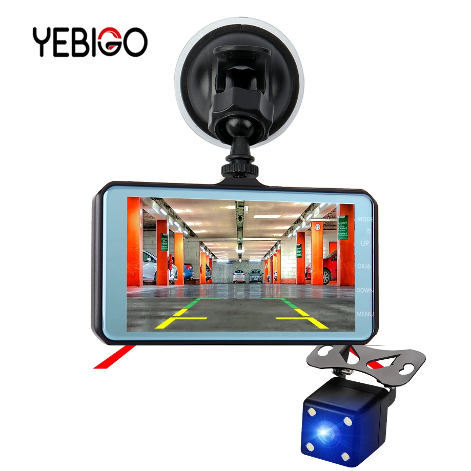 Видеорегистратор YEBIGO с двумя объективами, Автомобильный видеорегистратор, камера Full HD 1080 P, 4 дюйма, видеорегистратор с ночным видением, Автомобильный видеорегистратор 4,0 дюйма, автомобильная камера 4,0