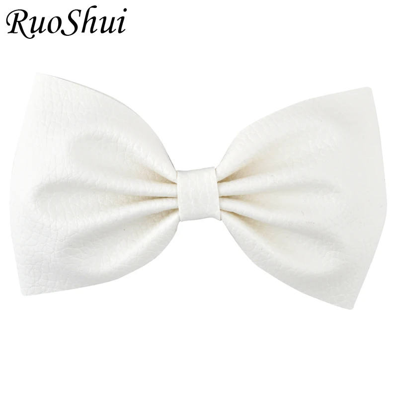 White Ruoshui 5 дюймов Синтетическая кожа шпильки для волос для девочек банты зажимы крокодил зажимы Женские аксессуары для волос женский головной убор заколки - Цвет: White