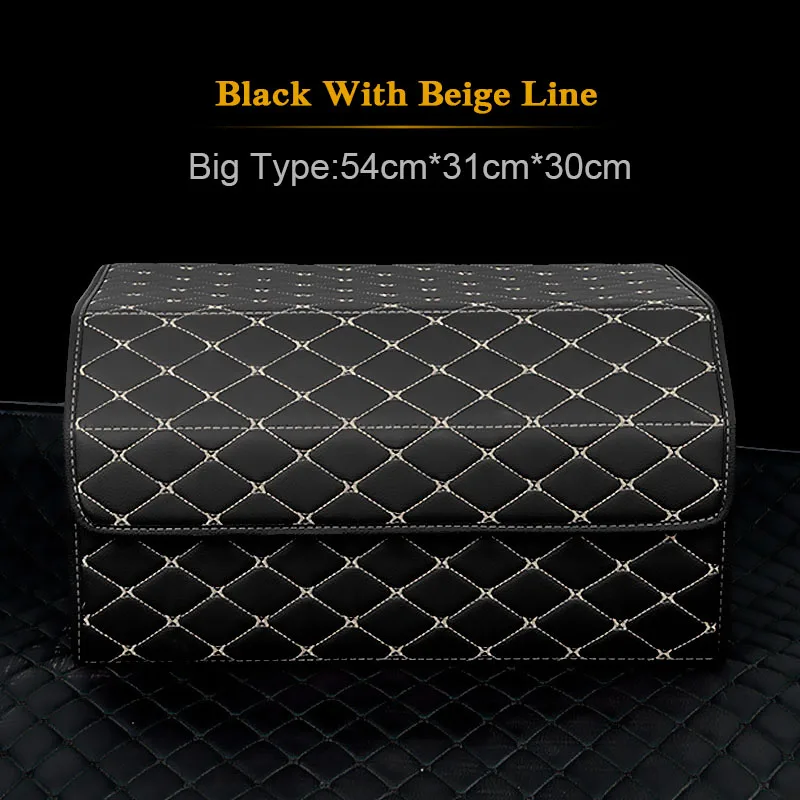 Big Size Black Автомобильный органайзер для багажника, коробка для хранения, сумка для авто мусора, сумка для инструментов из искусственной кожи, складывающаяся большая сумка для хранения груза, аксессуары для автомобиля - Название цвета: Big Size Black