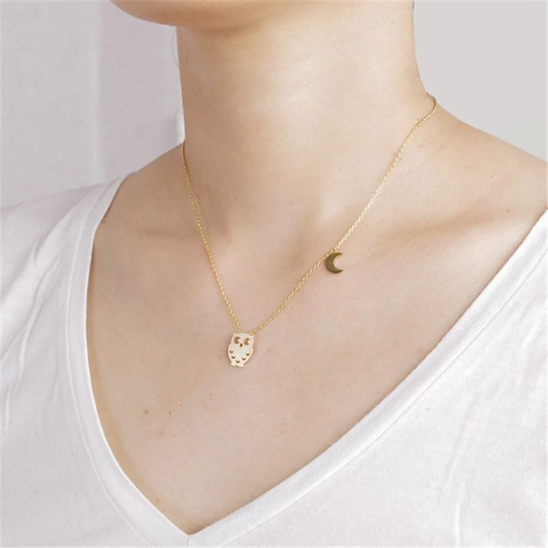 Модные совой и сочетание Луна шаблон колье ожерелья для женщин дизайн цепочка до